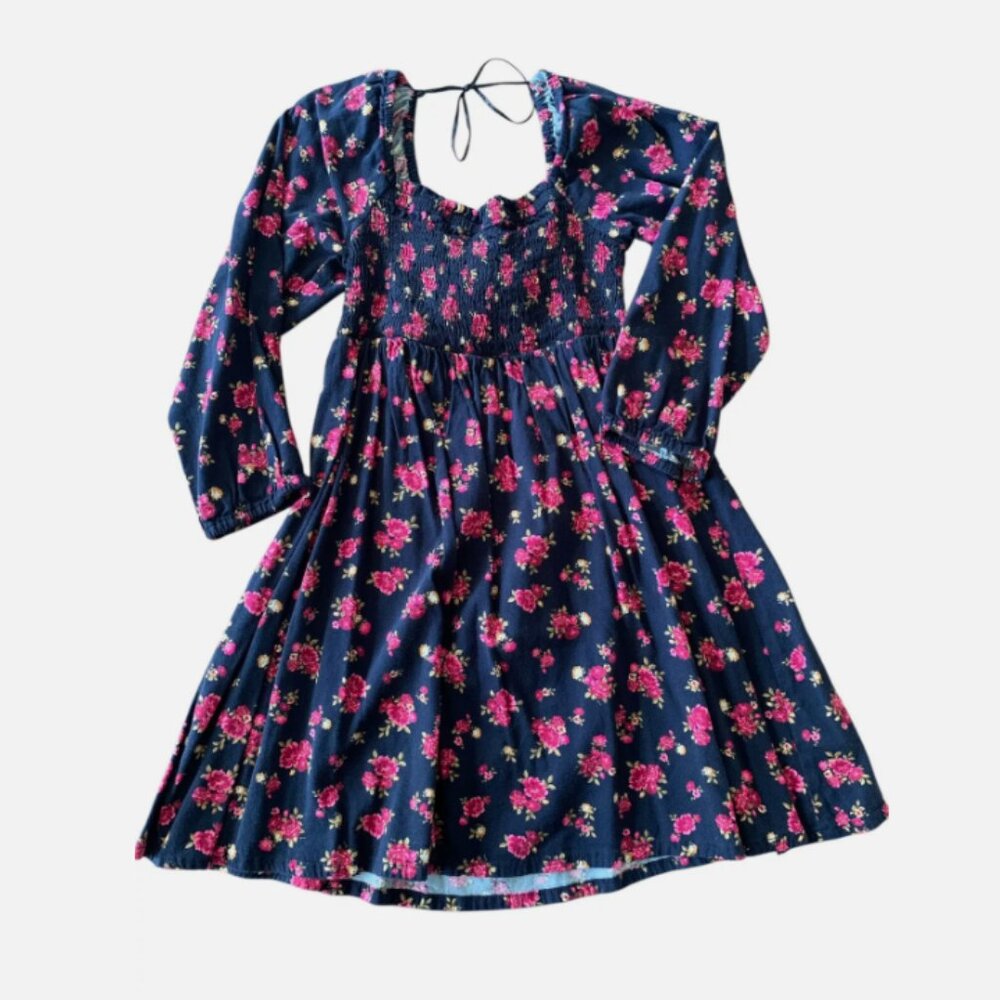 Old Navy girls short floral dress long sleeves peekaboo back style size M (8)